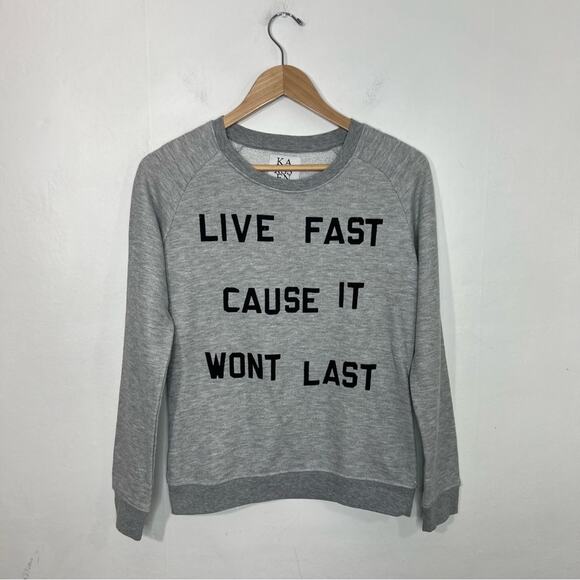 Zoe Karssen Live Fast Cause It Won’t Last Gray Crewneck Sweatshirt Size Small - Picture 13 of 14